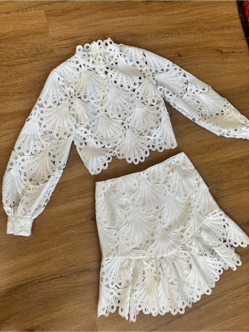 MAJE 🤍 Cropped White Eyelet Lace Two-Piece Set with Skirt size 6 - Picture 12 of 15